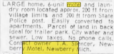 Newberry Motel - Jul 1972 Ad For Sale